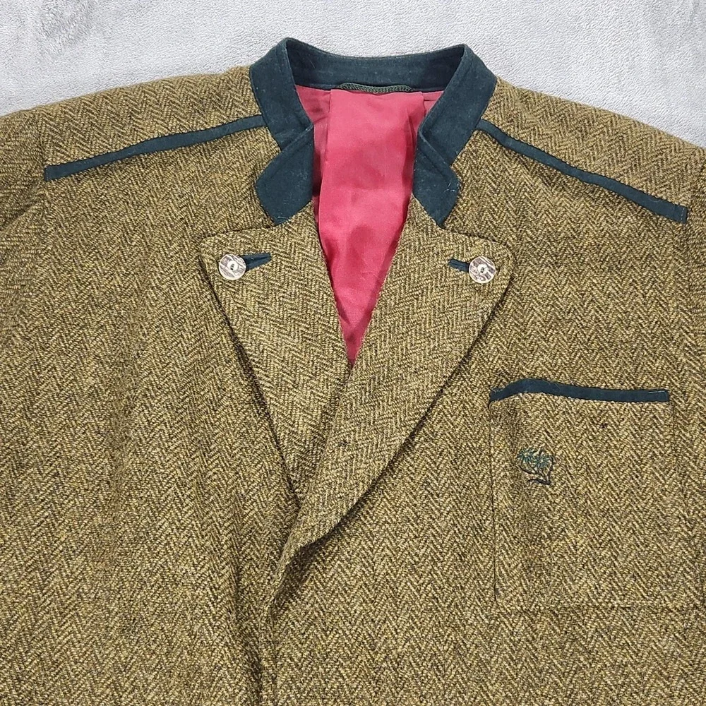 Lodenfrey Sport Coat Mens Large Green Wool Double Breasted Belted Jacket‎